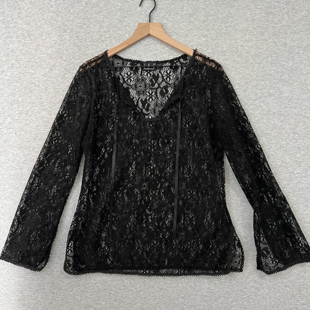 Vintage INC Lace Top Womens Large Black Sheer Elegant Boho Formal Goth Witchy